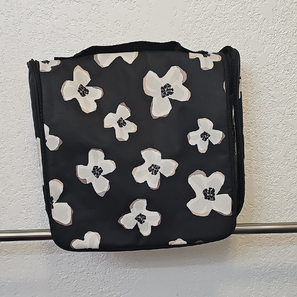 Thirty-One Black and White Floral Cosmetic Bag
